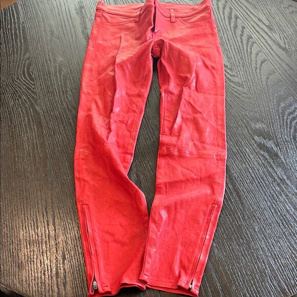 L'AGENCE Red Leather Pants - Picture 1 of 6